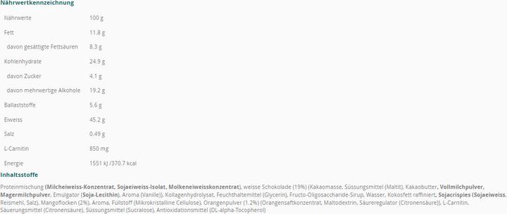 Valori nutrizionali e ingredienti Layenberger Barretta proteica LowCarb.one Arancia Mango (Mango, 1 pz., 35 g)