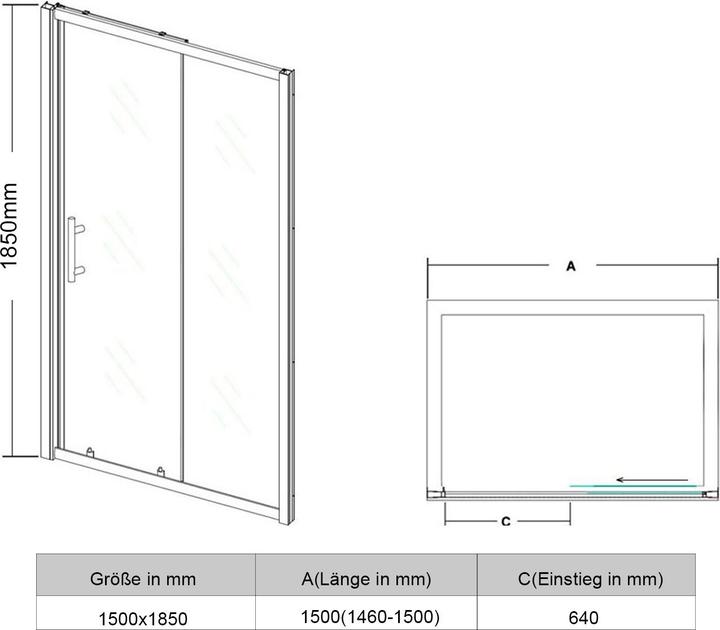 Immagine prodotto SONNI Duschabtrennung Nischentr Duschtren 150 x 185cm Duschtr Glas ESG 5mm (170 cm, 185 cm)