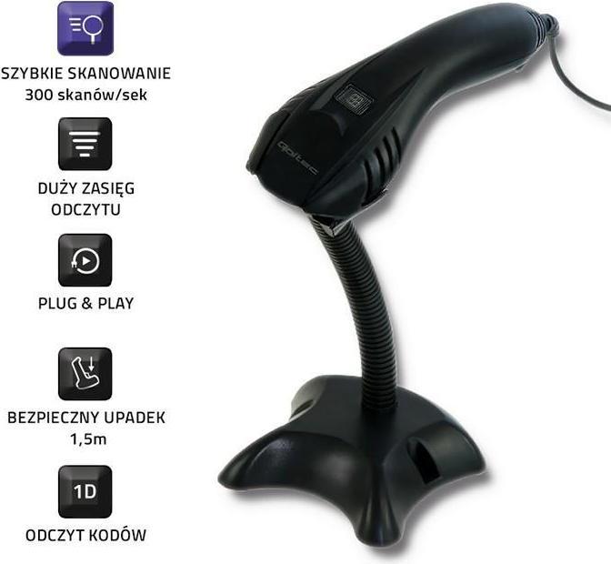 Image du produit Qoltec 50861 Wired Laser Barcode Scanner 1D (Codes à barres 1D)