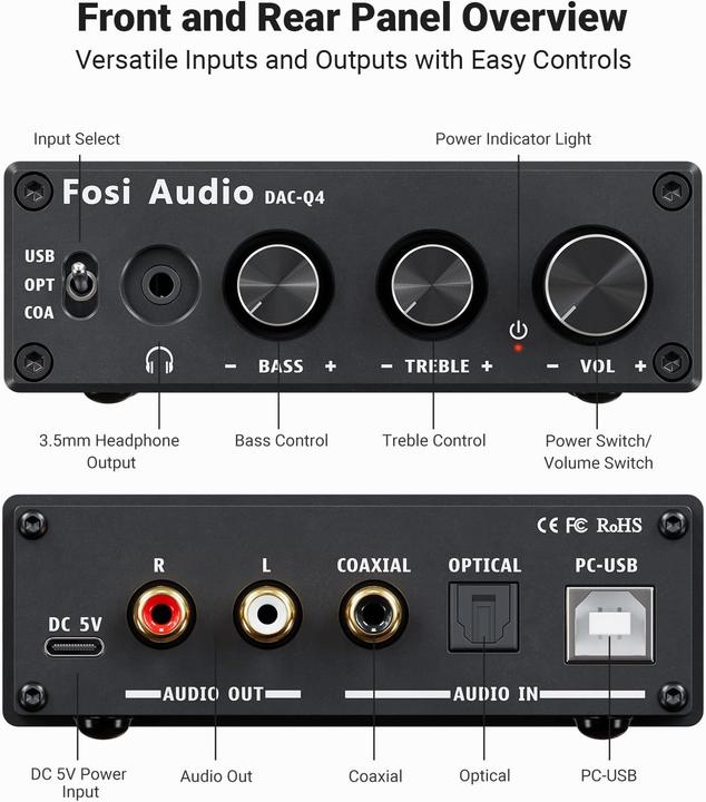 Immagine prodotto Fosi Audio Q4, 24-Bit/192 kHz DAC und Kopfhörerverstärker