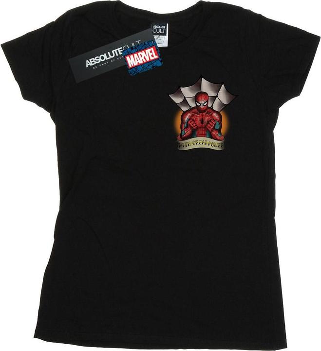 Actual product image Womens/Ladies Spider-Man Tattoo Breast Print Cotton T-Shirt (M)