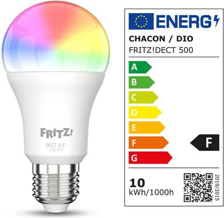 Energie-Label AVM FRITZ!DECT 500 (E27, 9 W, 806 lm, 1 x, F)