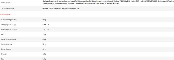 Nährwerte und Zutaten LU Lulu La Barquette Aprikose (1 Stk., 120 g)