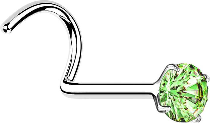 Star Piercing Nasenstecker gebogen silber runder Kristall hellgrün gefasst (ohne Messing, 925 Sterlingsilber)