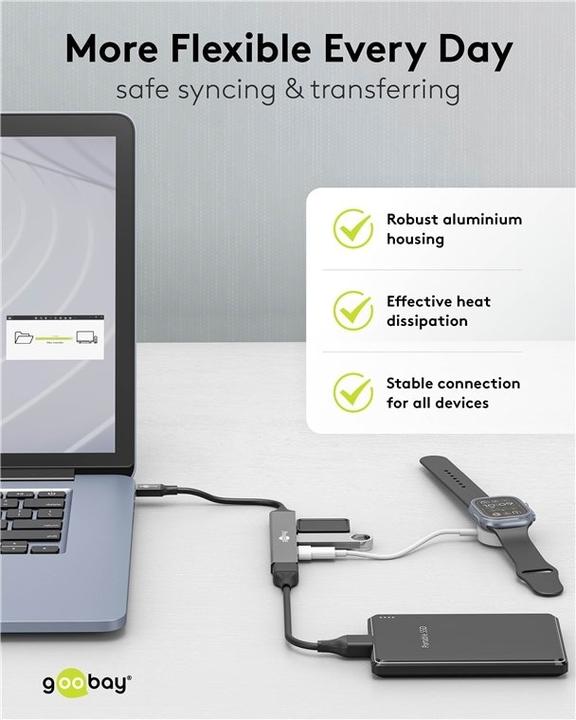 Actual product image Goobay Slim 4-Port USB-Hub, USB-C auf USB-C/USB-A, USB 3.2 (USB-C, 4 Ports)