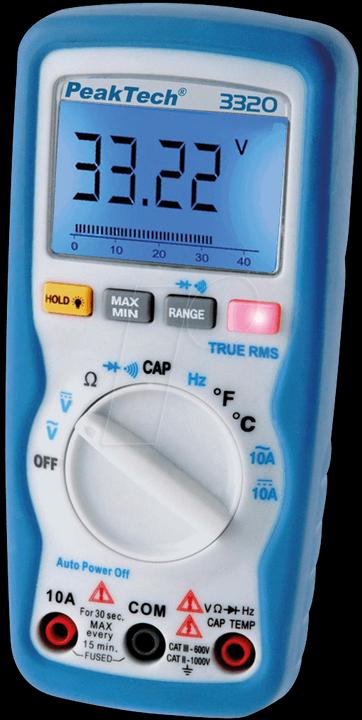 Produktbild Peaktech Digital-Multimeter TRMS AC 3?-stelliges LCD/6000 Stellen 600 VAC 600 VDC 10 ADC ( 3320) (CAT III)