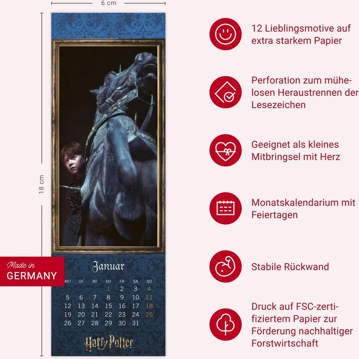 Actual product image Harry Potter Lesezeichen & Kalender 2026 (6 x 18 cm, Hardcover, German)