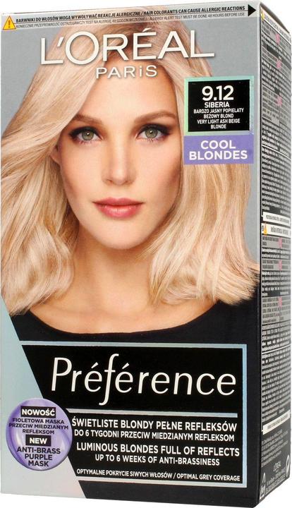 L'Oréal Paris L'Oreal Professionnel Preference Hair dye 9.12 Siberia - Very light Ashen brownish yellow For li (9.12 Siberia - Very light Ashen brownish yellow)