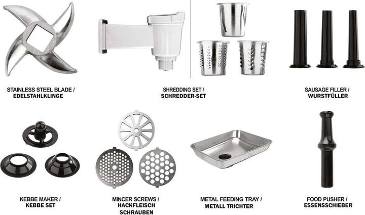 Actual product image Lund London Lund Gastro 4in1 Multifunction Meat Grinder 1200 / 3000 Watt 2 Steps 67901