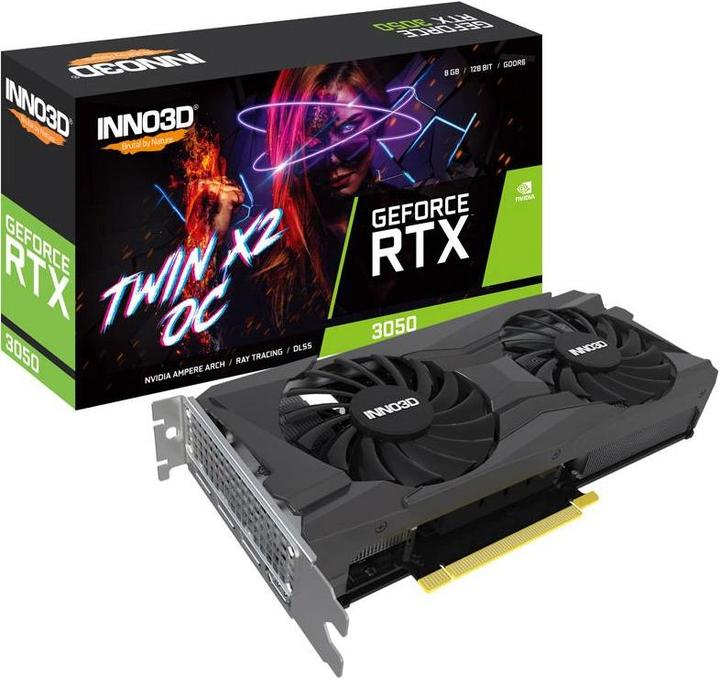 Actual product image Inno3D GeForce RTX 3050 8GB Twin X2 OC vaizdo plokštė - 8GB DDR6, 3x DisplayPort/1x HDMI (8 GB)