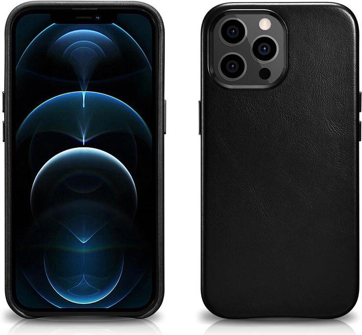 Actual product image iCarer Leather Oil Wax Case Covered in Genuine Leather for iPhone 13 Pro Black (Compatible with MagS (Apple iPhone 13 Pro, Apple iPhone 15 Pro Max)