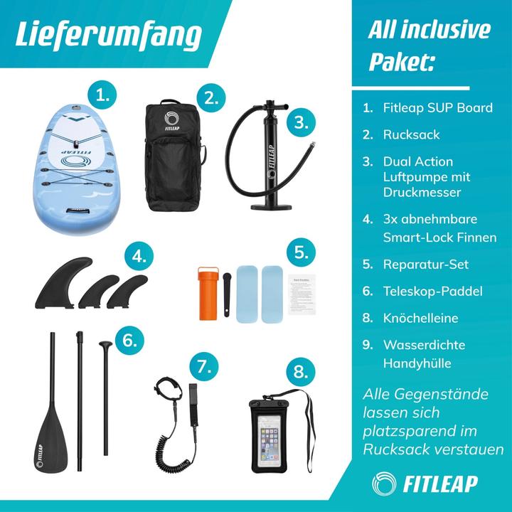 Produktbild Fitleap Premium Stand Up Paddle Board aufblasbar - SUP Board Set (10'5")