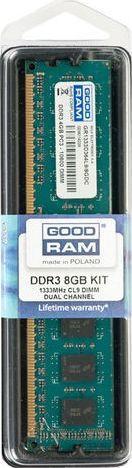 Produktbild Goodram Atmintis DDR3, 8 GB, 1333 MHz, CL9 (GR1333D364L9 (2 x 8GB, 1333 MHz, DDR3-RAM, DIMM)