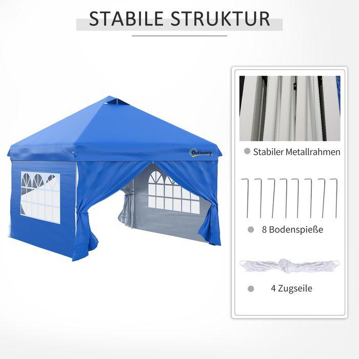 Actual product image Swisshandel24 3x3m folding gazebo 4 side walls incl. pegs guy ropes carrying bag metal Oxford blue (300 cm, 300 cm)