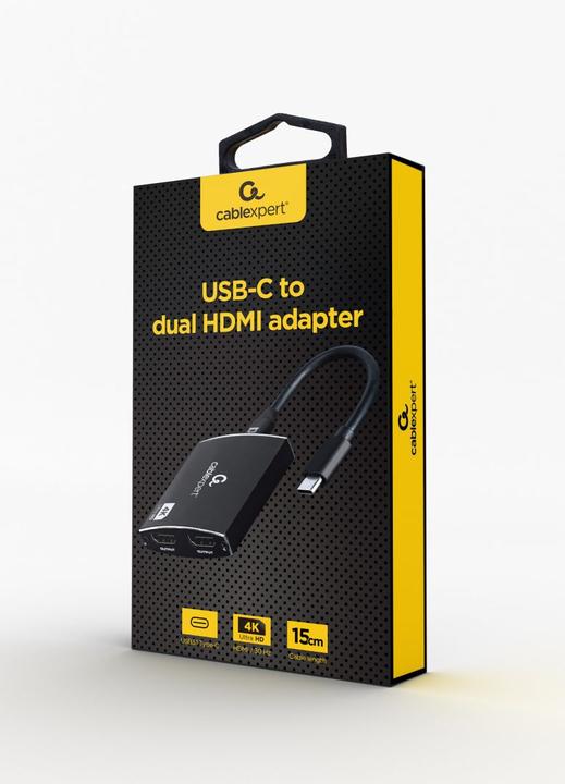 Actual product image Gembird USB-C to dual HDMI adapter 4K (0.15 m, HDMI)