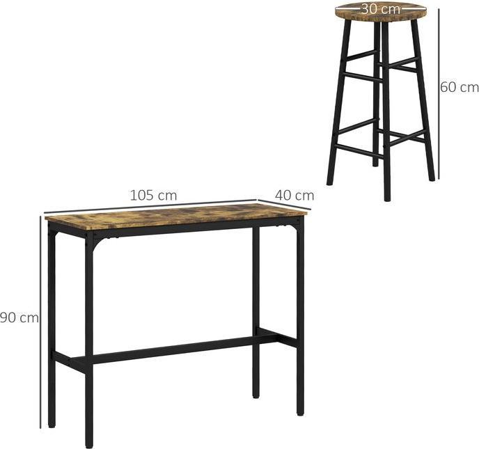 Image du produit Swisshandel24 Set de table de bar, 3 pièces, brun rustique