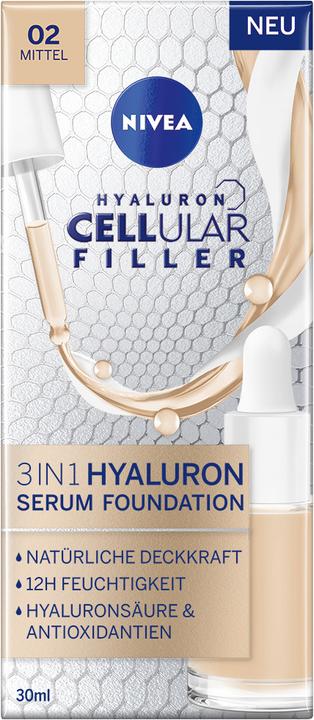 Produktbild NIVEA Hyaluron Cellular Filler 3in1 Serum Foundation mittel (30ml) (02)