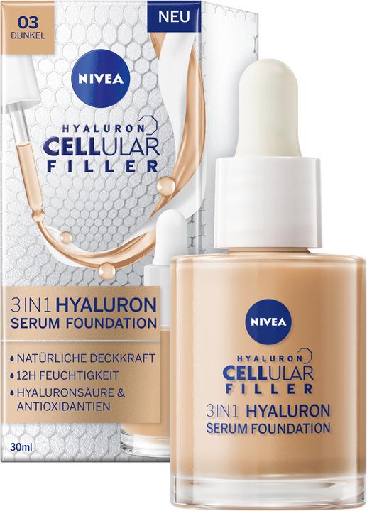 Produktbild NIVEA Hyaluron Cellular Filler 3in1 Serum Foundation dunkel (30ml) (03 Dunkel)