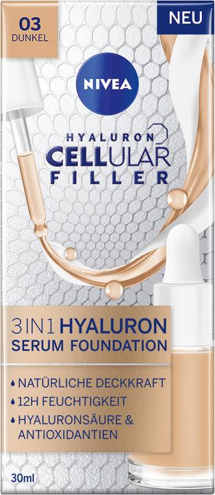Produktbild NIVEA Hyaluron Cellular Filler 3in1 Serum Foundation dunkel (30ml) (03 Dunkel)
