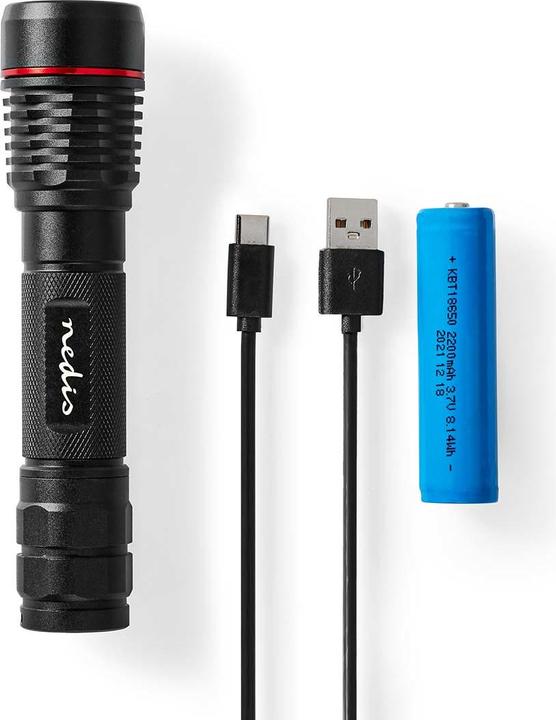 Produktbild Nedis LED-Taschenlampe, Vollmetallgehäuse, IPX7, 200 Meter Leuchtweite (3.40 cm, 1000 lm)