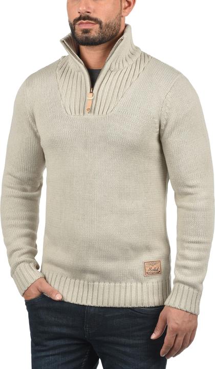 Image du produit Solid Petro Pull En Grosse Maille À Col Camionneur Pull-Over Pour Homme Avec Col Droit Avec Fermetur (XL)