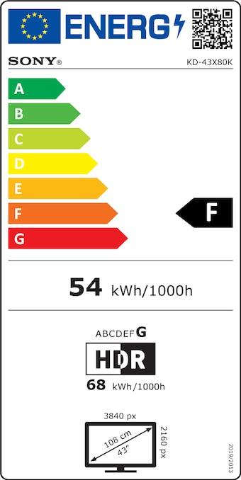 Energy Label Sony KD-43X80K (43", X80K, LCD, 4K, 2022)