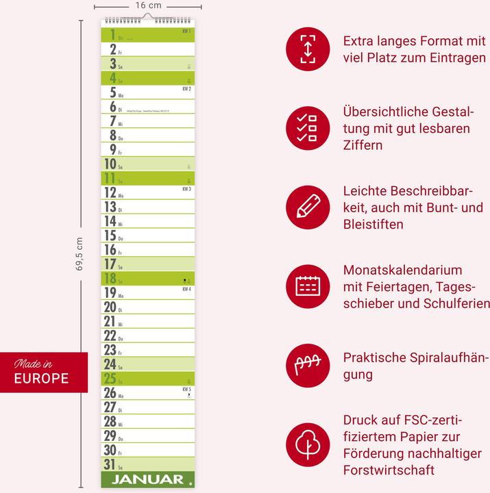 Actual product image Supermemo Kalender 2026 (17 x 85 cm, Hardcover, German)