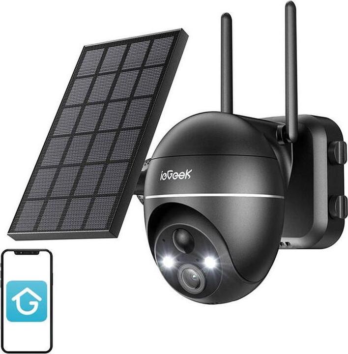 Actual product image IeGeek Wireless 5MP WiFi outdoor camera ZS-GX4S black with solar panel (1920 x 1080 Pixels)