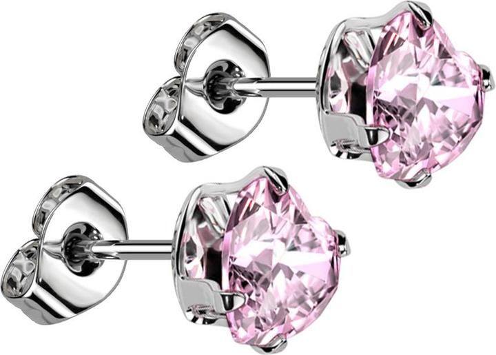 Star Piercing Ohrstecker silber mit Herzkristall pink (Chirurgenstahl 316L, ohne Messing)