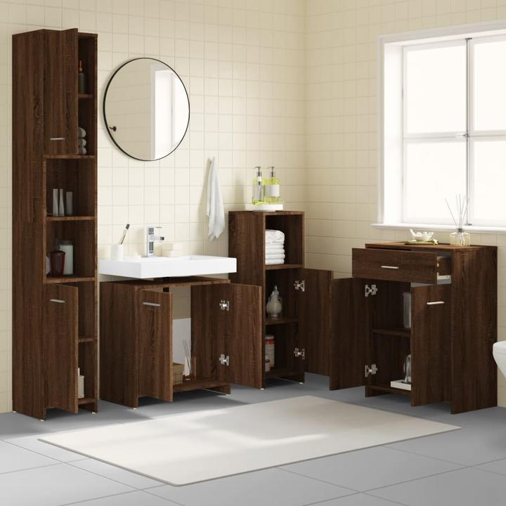 Produktbild VidaXL Badmöbel Set Badezimmermöbel Badezimmerschrank 4 tlg. Braun Eichen Optik