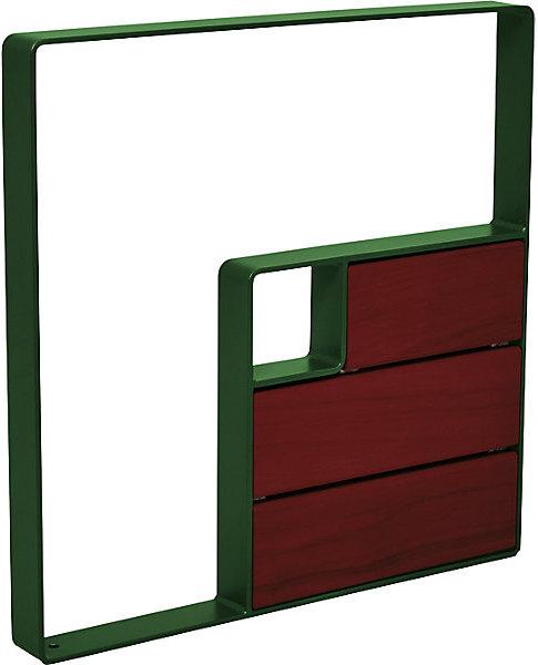 Actual product image SPL KUBE bicycle parking rail, steel and wood, moss green, dark wood.