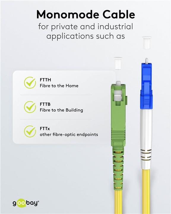 Produktbild Goobay Glasfaserkabel FTTH, Singlemode OS2 Yellow, Gelb Simplex, 0,5 m (S/UTP, CAT7, 0.50 m)