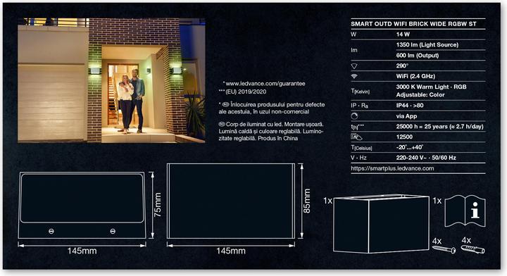 Productafbeelding Ledvance Smart Outd Wifi Brick Wide Rgbw St (600 lm, IP44)