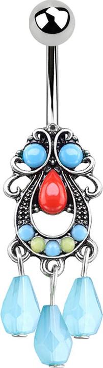 Produktbild Star Piercing Banane silber Tribal Filigran mit Anhänger drei Perlen (Messing, Chirurgenstahl 316L)