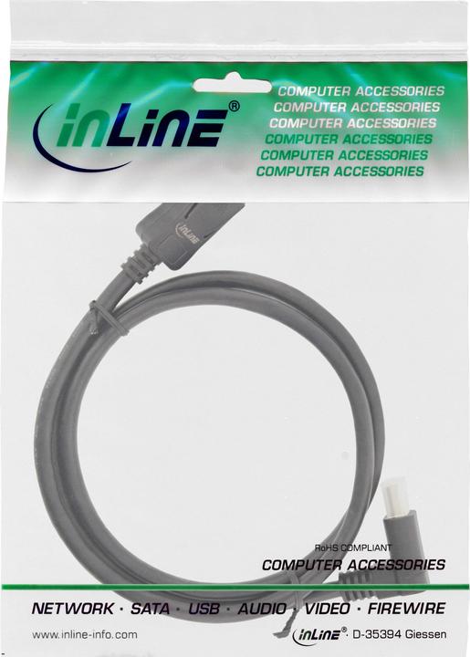 Produktbild InLine ® DisplayPort 1.4 Kabel, 8K4K, nach oben gewinkelt, schwarz/gold, 1m (1 m, DisplayPort)