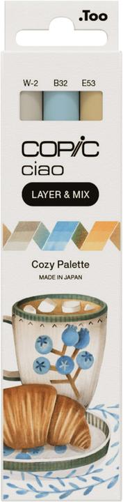 Palette Cozy. B-32 Bleu pâle, E-53 Soie brute, W-2 Warm Gray No. 2