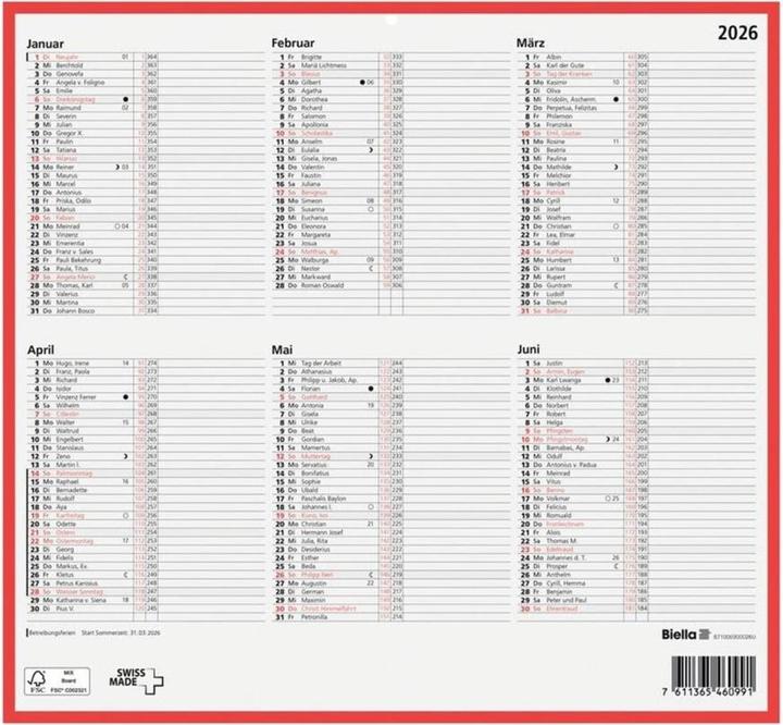 Produktbild Biella Tafelkalender (32 x 29,7 cm, Kein Einband, Deutsch)