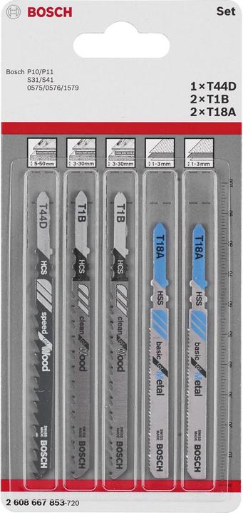 Bosch Professional Zubehör 5-tlg. Stichsägeblatt-Set Wood and Metal, T-Schaft