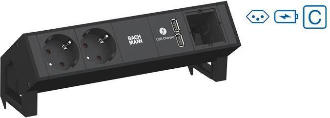 Produktbild Bachmann Tischsteckdosenleiste DESK 2, 2x T13, 1x USB, 1x ABD leer (2 x, Typ 13, USB-A, 0.20 m)