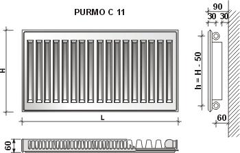Produktbild Purmo Radiator Compact C 11, 500-1200, side connection (1042 W)