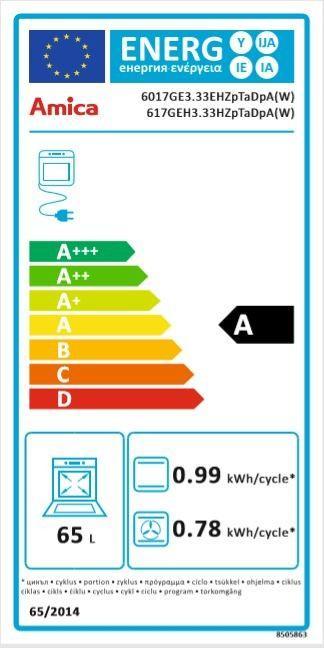 Energie-Label Amica Gas-electric stove 617GEH3.33HZpTaDpA (W)