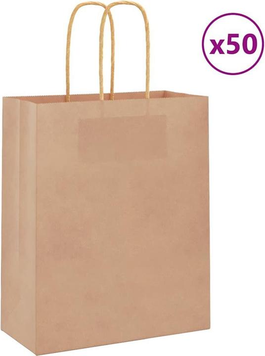 Produktbild VidaXL Kraftpapiertüten 50 Stk. mit Henkel Braun 18x8x22 cm Papiertüte (Geschenktüte, 50 x)