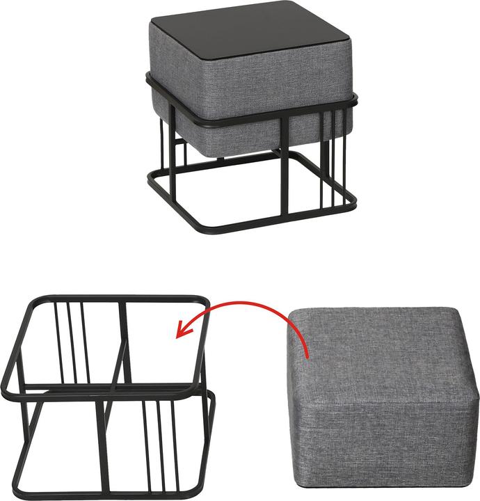 Produktbild En.Casa Multifunktionaler stapelbarer Sitzhocker Tas 2er Set quadratisch Dunkelgrau