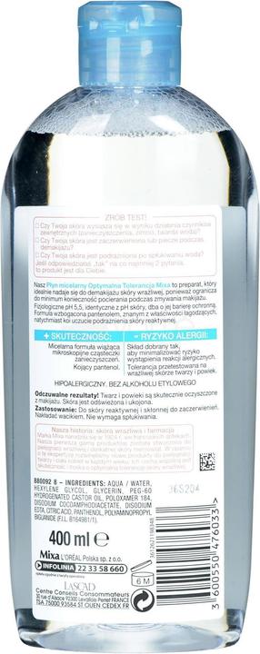 Actual product image Mixa Optimal Tolerance micellar water for extremely sensitive skin 400ml (Blackhead remover, 400 ml)