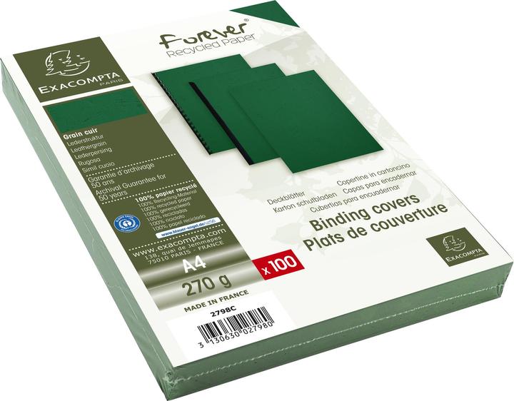 Produktbild Exacompta Umschlagdeckel 2798C Lederstruktur A4, 270 g/m2, grn, Pk. 100 Stk.