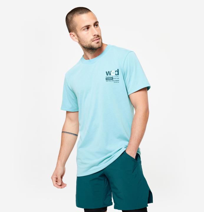 Domyos T-Shirt Herren Crosstraining atmungsaktiv Rundhals Slim - türkis