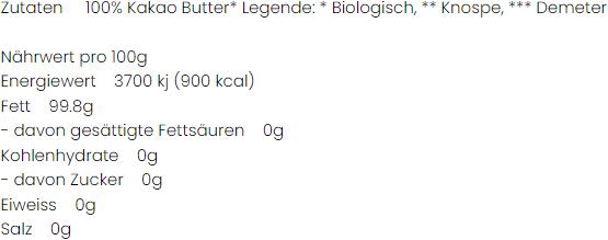 Valori nutrizionali e ingredienti vegalife Burro di cacao biologico (150 g)