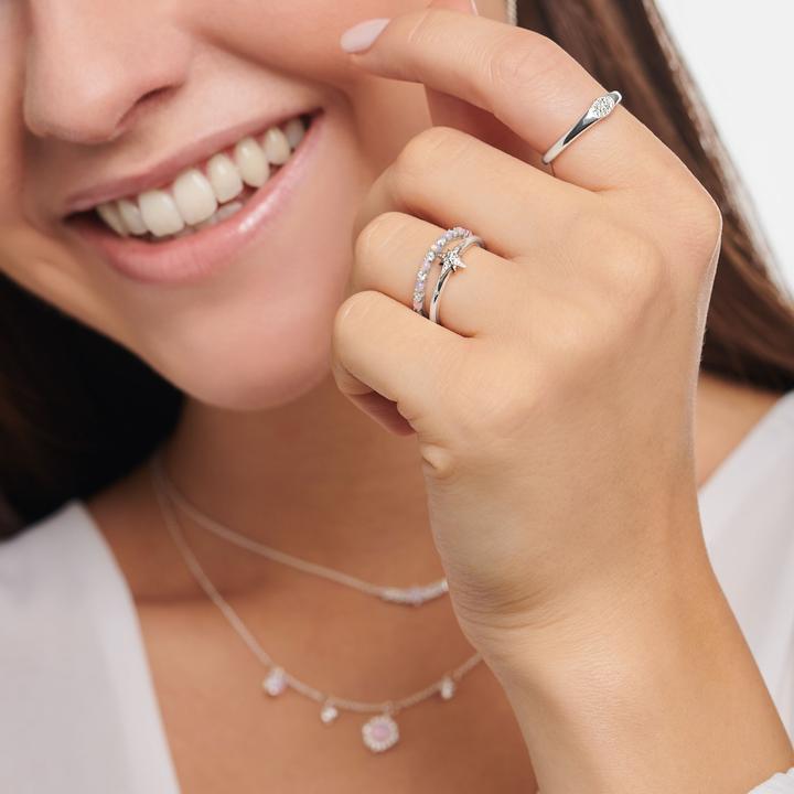 Image du produit Thomas Sabo Bague rose et pierres blanches (56, Argent 925)