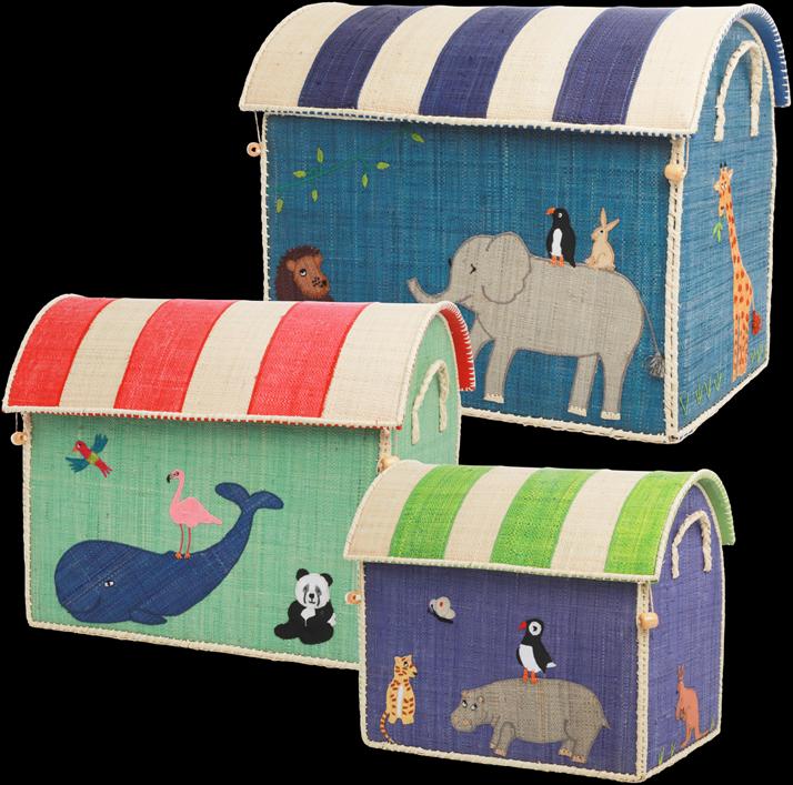 Rice Set grande di 3 cestini portagiochi - tema animali