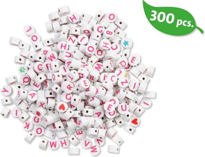 Actual product image Lena Wooden letter beads, white/pink, 300 pcs, bag